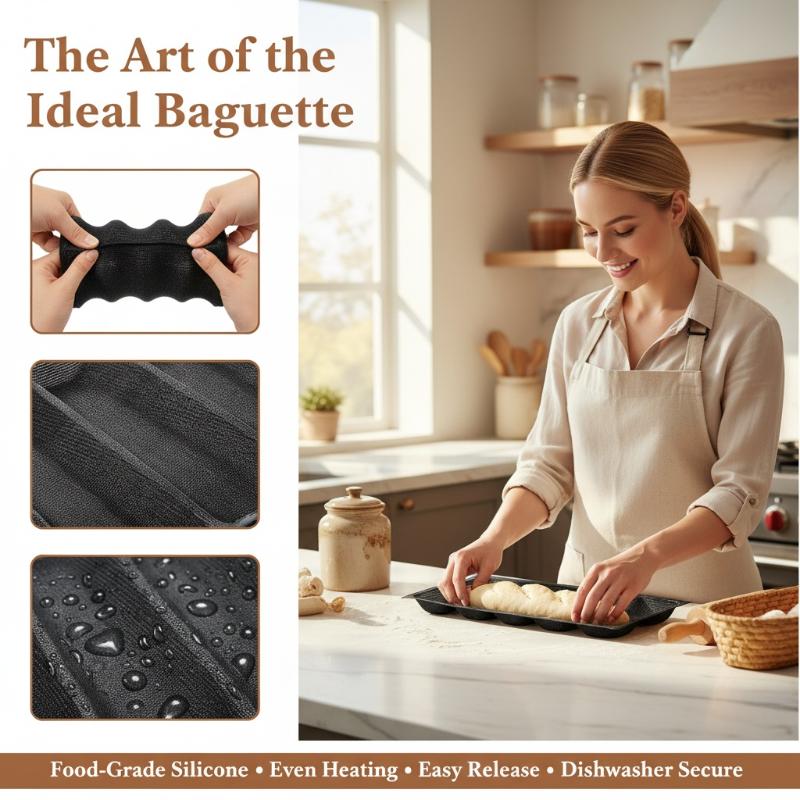 Kitchen Essentials Baking Tray - 5 Cavity Hoagie Rolls Pan Nonstick