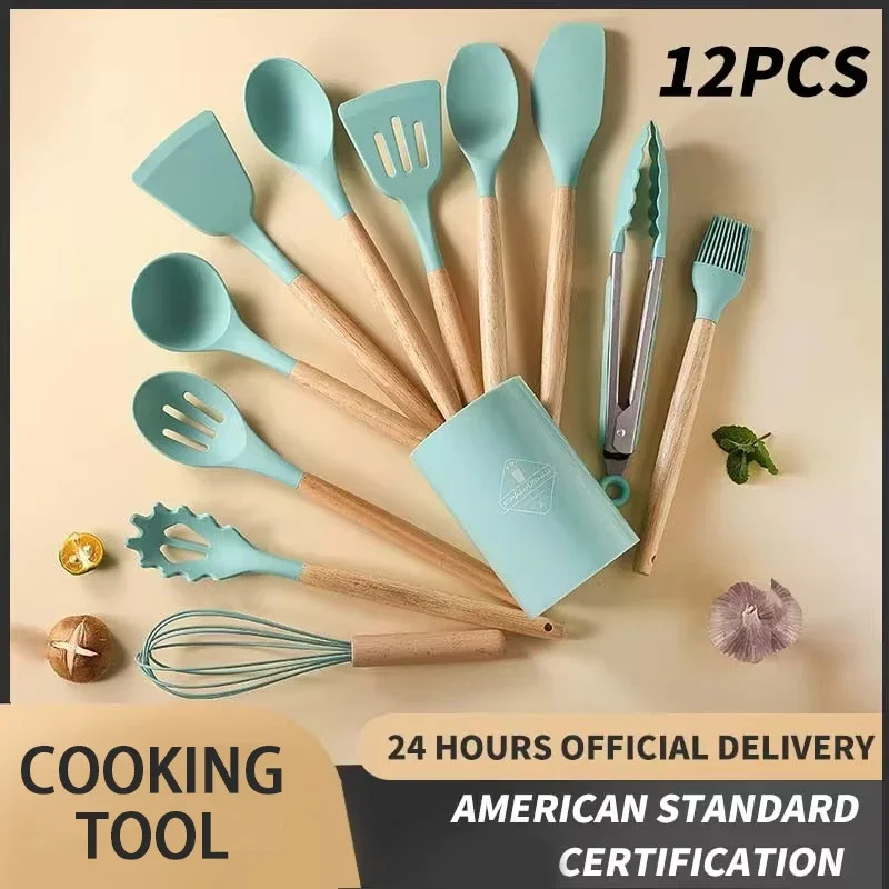 12-piece Set Wooden Handle Sil - Kitchen Baking Pan Storage ulasan dan harga
